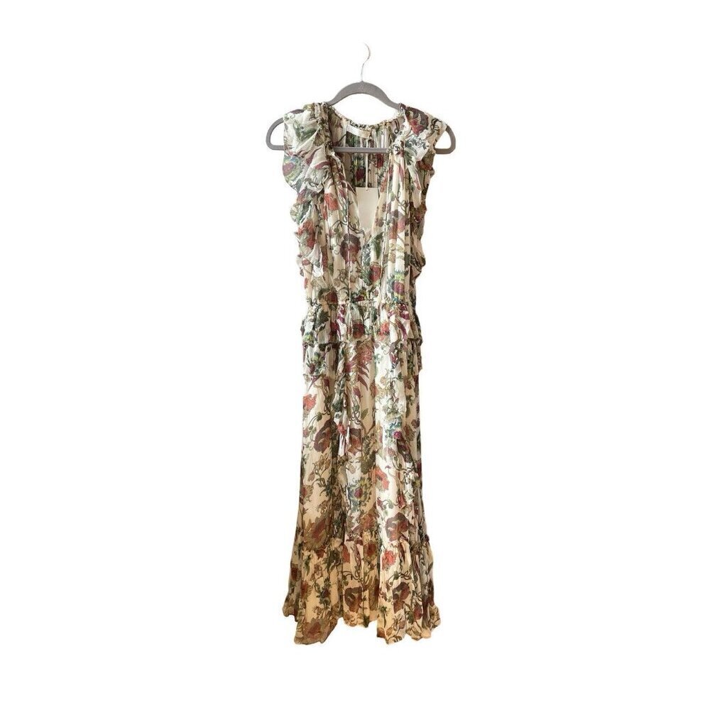 NWT Silk Ulla Johnson Adrienne Midi Dress w/ Ruffles Ecru Floral Size 6 - Picture 6 of 15